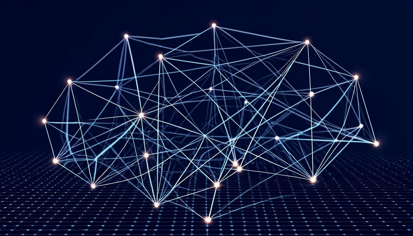 Abstract network of connected nodes representing international academic and clinical collaboration